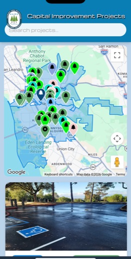 Project Explorer map and project list on a phone